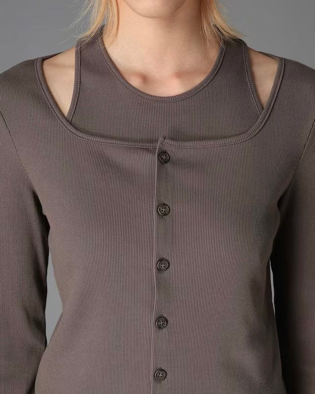 【LIMI feu - リミフゥ】C/ RIB LAYERED CARDIGAN T / GRAY (カーディガン/グレー)