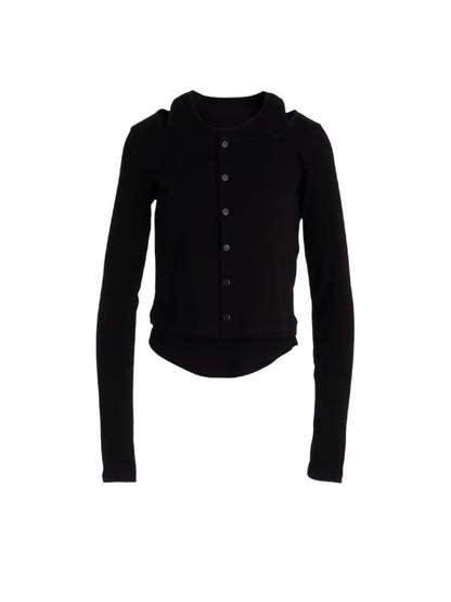 【LIMI feu - リミフゥ】C/ RIB LAYERED CARDIGAN T / BLACK (カーディガン/ブラック)