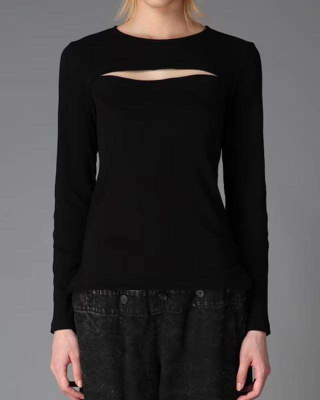 【LIMI feu - リミフゥ】C/ RIB SLIT CHEST LONG SLEEVE T / BLACK (L/STシャツ/ブラック)