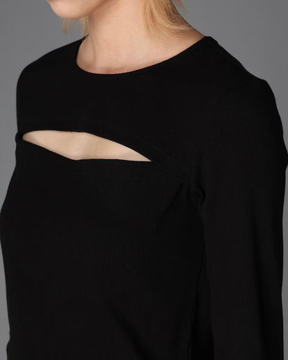 【LIMI feu - リミフゥ】C/ RIB SLIT CHEST LONG SLEEVE T / BLACK (L/STシャツ/ブラック)