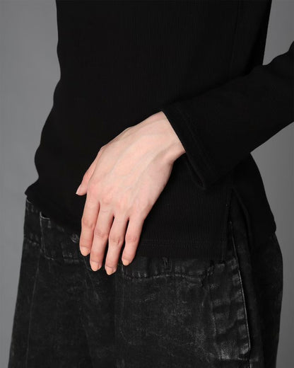 【LIMI feu - リミフゥ】C/ RIB SLIT CHEST LONG SLEEVE T / BLACK (L/STシャツ/ブラック)