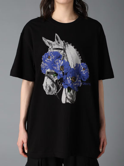 【Ground Y - グラウンドワイ】JERSEY HORSE AND BLUE PEONY T-SHIRT / BLACK(Tシャツ/ブラック)