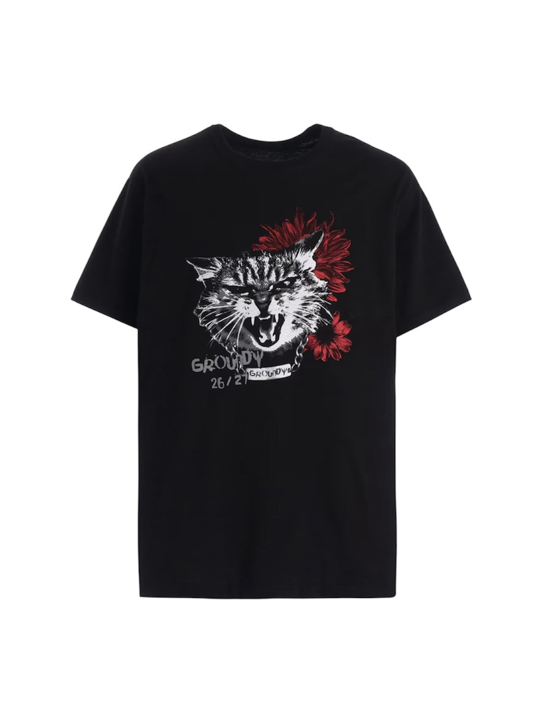 【Ground Y - グラウンドワイ】JERSEY CAT AND RED SUNFLOWER T-SHIRT / BLACK(Tシャツ/ブラック)