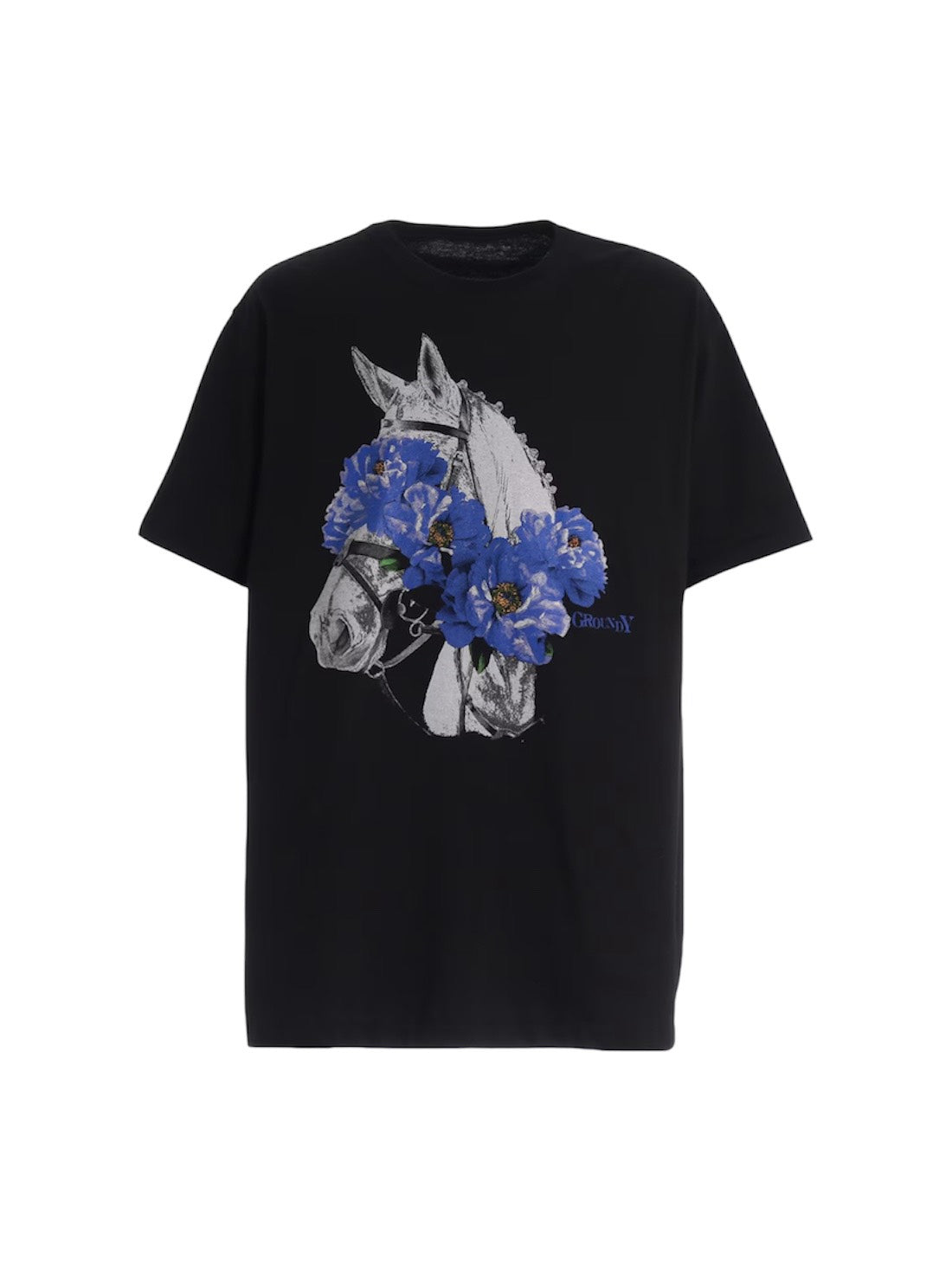 【Ground Y - グラウンドワイ】JERSEY HORSE AND BLUE PEONY T-SHIRT / BLACK(Tシャツ/ブラック)