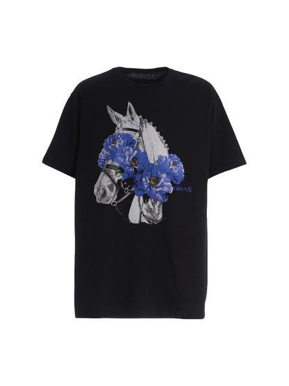 【Ground Y - グラウンドワイ】JERSEY HORSE AND BLUE PEONY T-SHIRT / BLACK(Tシャツ/ブラック)