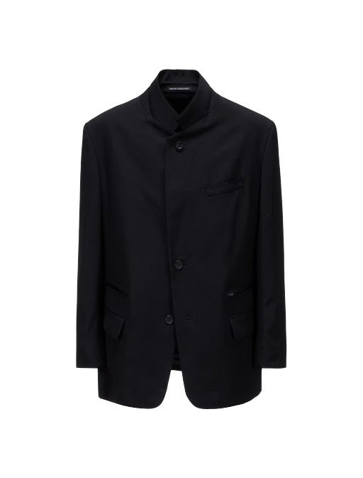 【Y's for men - ワイズフォーメン】WOOL GABARDINE LEFT AND RIGHT CHANGE POCKET JACKET / BLACK (ジャケット/ブラック)