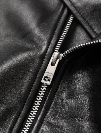 【beautiful people - ビューティフルピープル】vintage leather THE / a riders jacket size140～160 / BLACK (ライダースジャケット/ブラック)