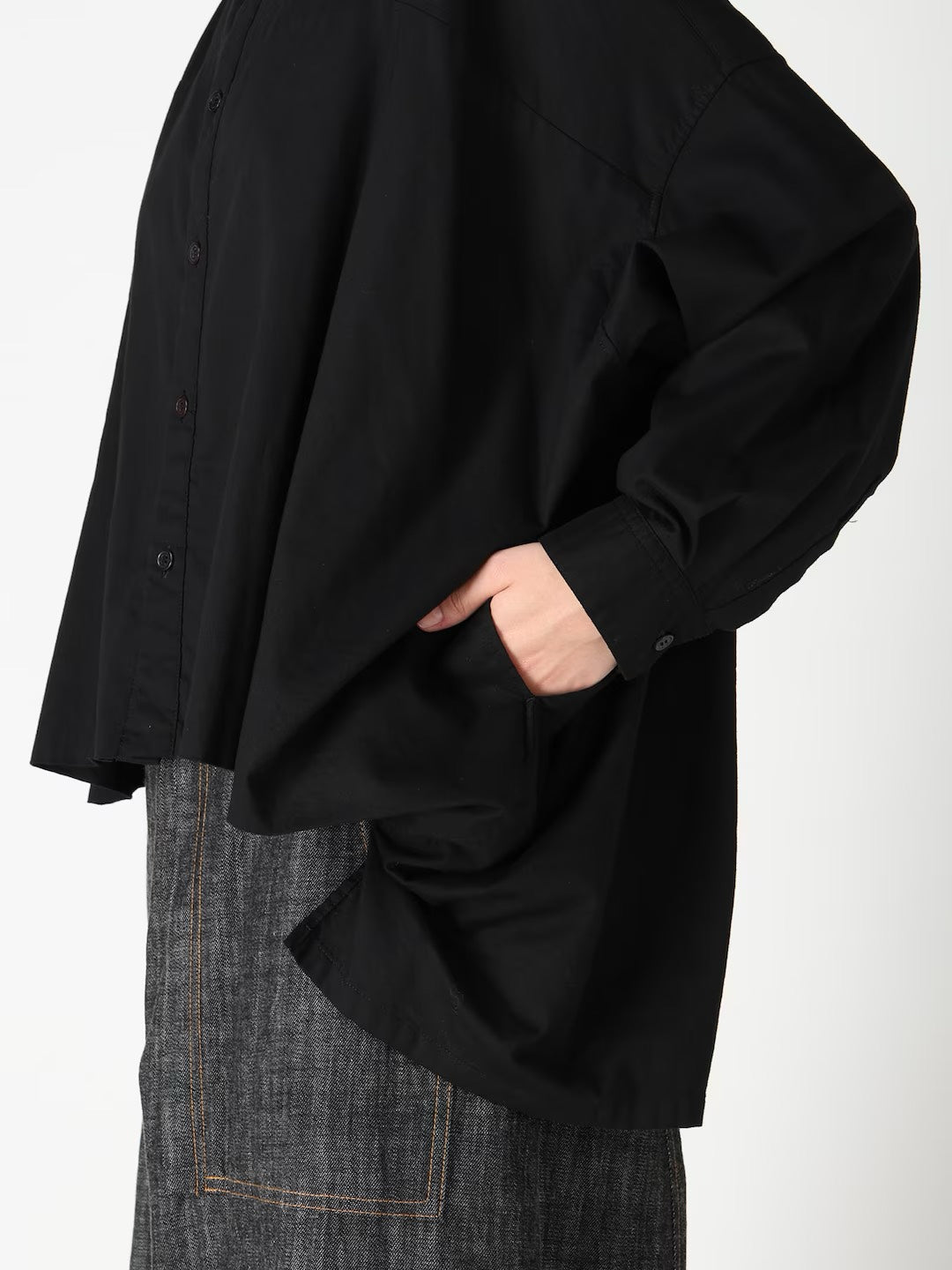 【Y's - ワイズ】Y's BORN PRODUCT DOUBLE FRONT BIG BLOUSE / BLACK (ブラウス/ブラック)