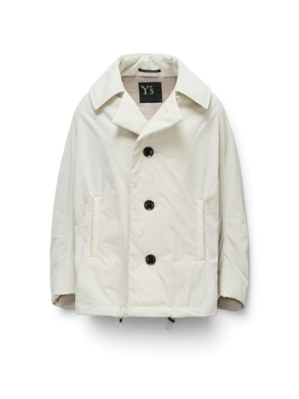 【Y's - ワイズ】 NYLON PADDED TASLAN OXFORD ARRANGED 3/4 SLEEVE COAT/ OFF WHITE (コート/オフホワイト)