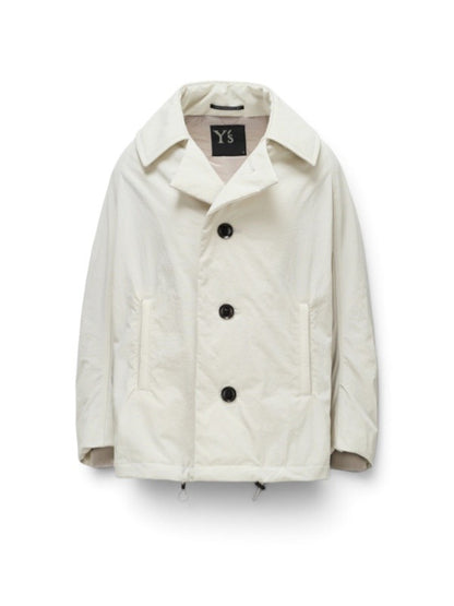 【Y's - ワイズ】 NYLON PADDED TASLAN OXFORD ARRANGED 3/4 SLEEVE COAT/ OFF WHITE (コート/オフホワイト)