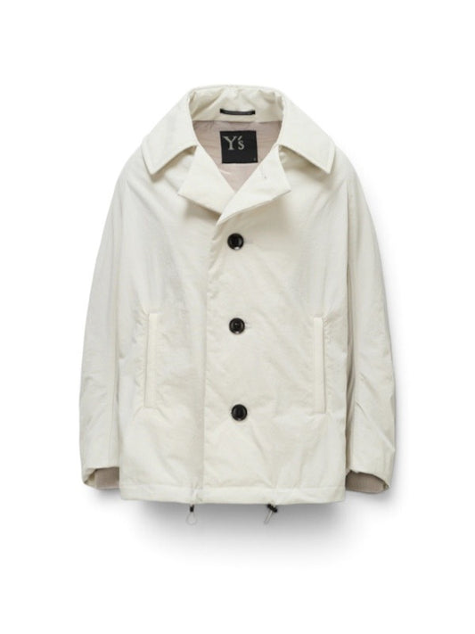 【Y's - ワイズ】 NYLON PADDED TASLAN OXFORD ARRANGED 3/4 SLEEVE COAT/ OFF WHITE (コート/オフホワイト)