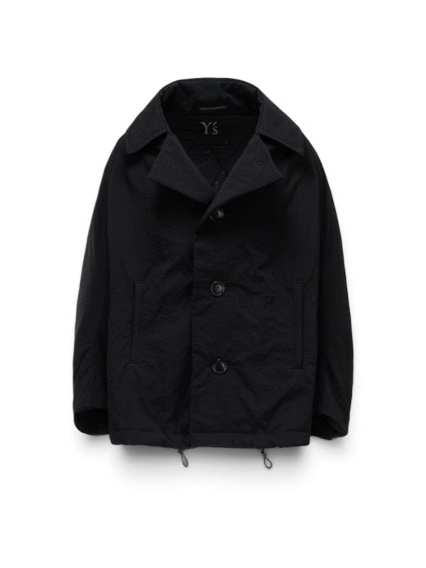 【Y's - ワイズ】 NYLON PADDED TASLAN OXFORD ARRANGED 3/4 SLEEVE COAT/ BLACK (コート/ブラック)
