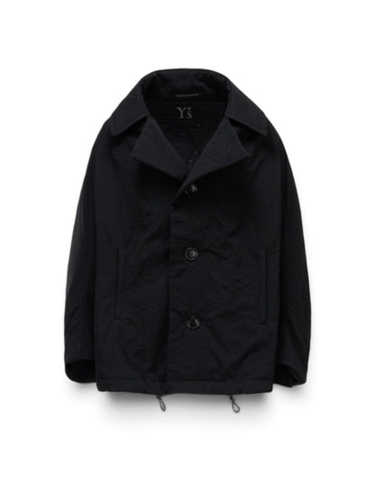 【Y's - ワイズ】 NYLON PADDED TASLAN OXFORD ARRANGED 3/4 SLEEVE COAT/ BLACK (コート/ブラック)
