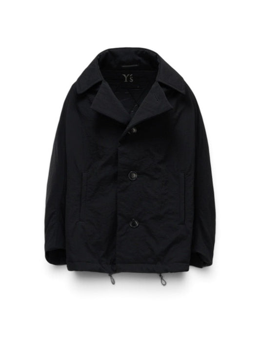 【Y's - ワイズ】 NYLON PADDED TASLAN OXFORD ARRANGED 3/4 SLEEVE COAT/ BLACK (コート/ブラック)