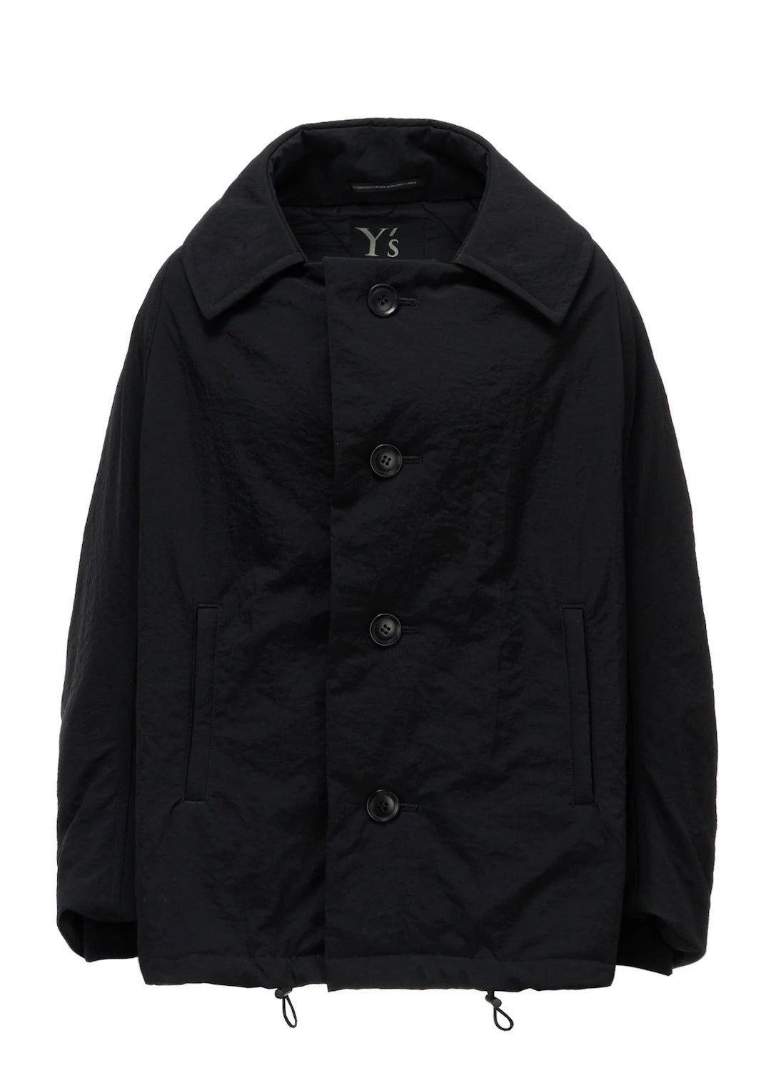 【Y's - ワイズ】 NYLON PADDED TASLAN OXFORD ARRANGED 3/4 SLEEVE COAT/ BLACK (コート/ブラック)