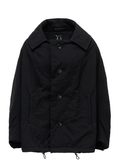 【Y's - ワイズ】 NYLON PADDED TASLAN OXFORD ARRANGED 3/4 SLEEVE COAT/ BLACK (コート/ブラック)