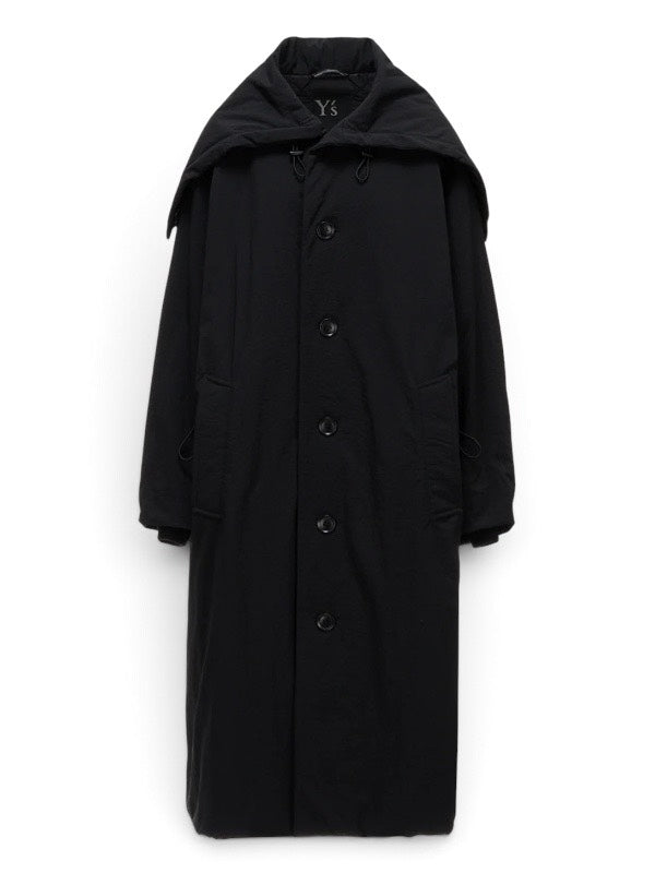 【Y's - ワイズ】 NYLON PADDED TASLAN OXFORD STAND HOODIE COAT / BLACK (コート/ブラック)