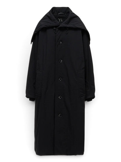 【Y's - ワイズ】 NYLON PADDED TASLAN OXFORD STAND HOODIE COAT / BLACK (コート/ブラック)