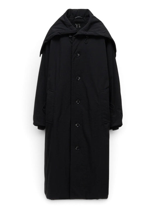 【Y's - ワイズ】 NYLON PADDED TASLAN OXFORD STAND HOODIE COAT / BLACK (コート/ブラック)