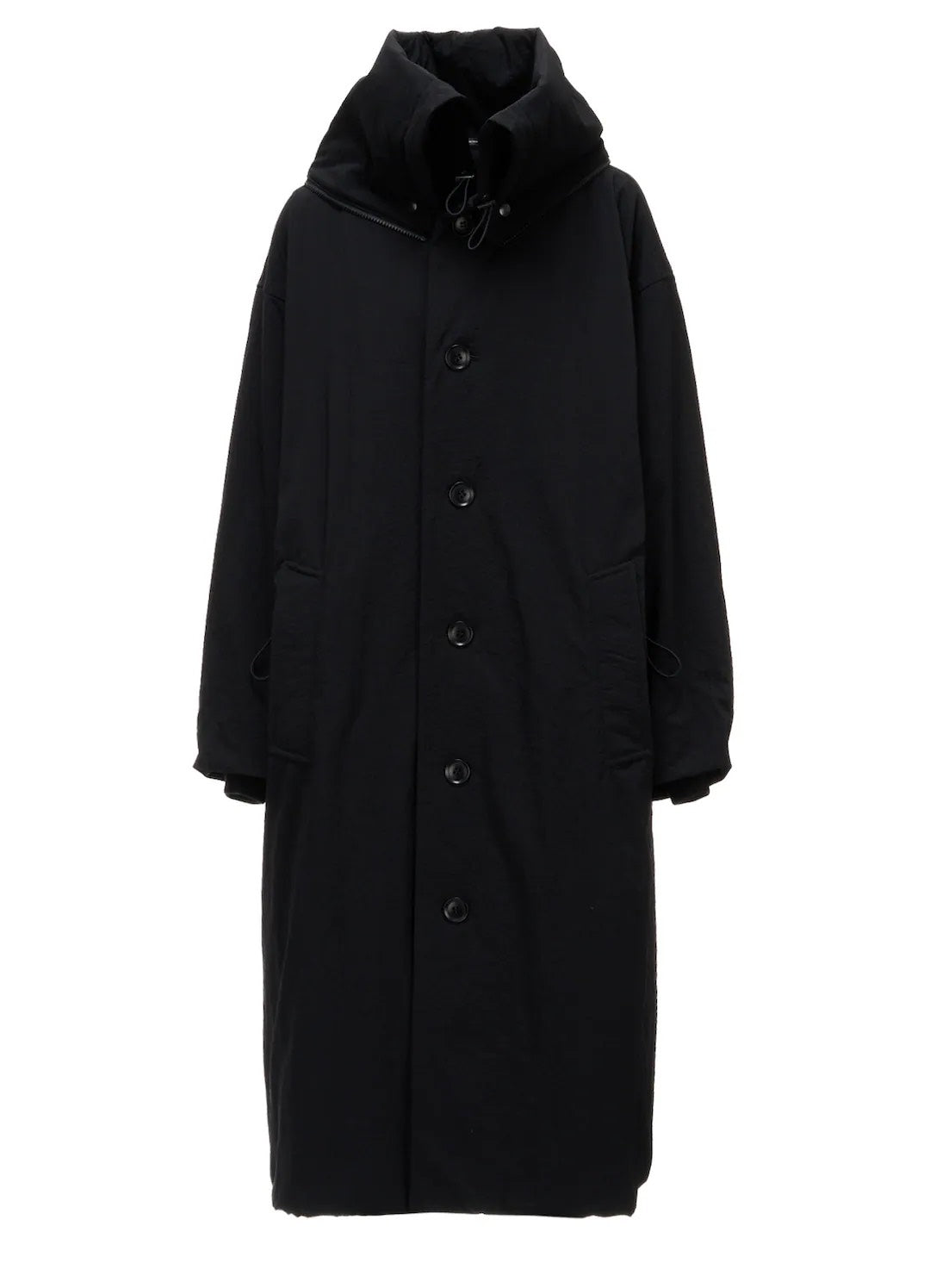 【Y's - ワイズ】 NYLON PADDED TASLAN OXFORD STAND HOODIE COAT / BLACK (コート/ブラック)