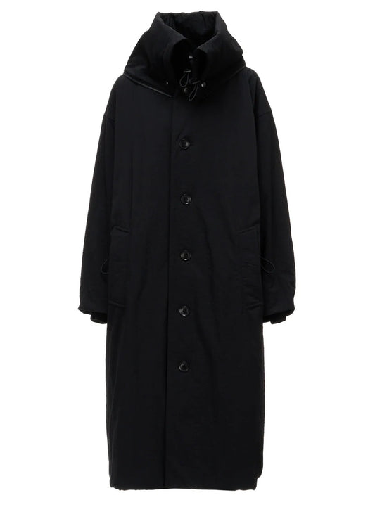 【Y's - ワイズ】 NYLON PADDED TASLAN OXFORD STAND HOODIE COAT / BLACK (コート/ブラック)