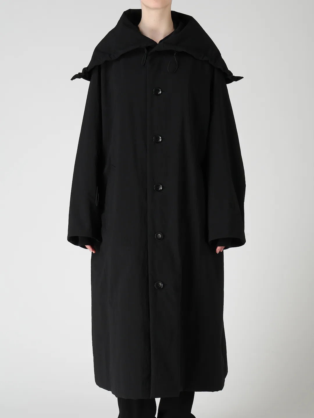 【Y's - ワイズ】 NYLON PADDED TASLAN OXFORD STAND HOODIE COAT / BLACK (コート/ブラック)