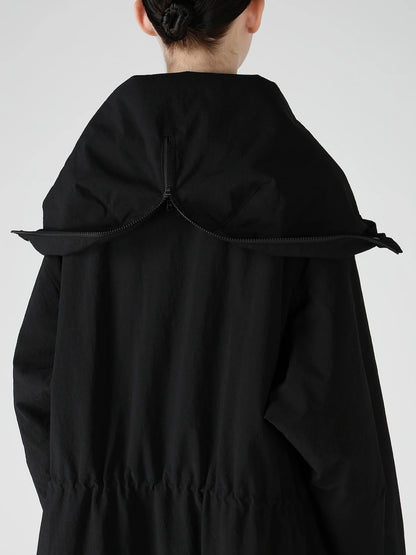 【Y's - ワイズ】 NYLON PADDED TASLAN OXFORD STAND HOODIE COAT / BLACK (コート/ブラック)