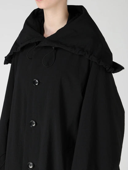 【Y's - ワイズ】 NYLON PADDED TASLAN OXFORD STAND HOODIE COAT / BLACK (コート/ブラック)