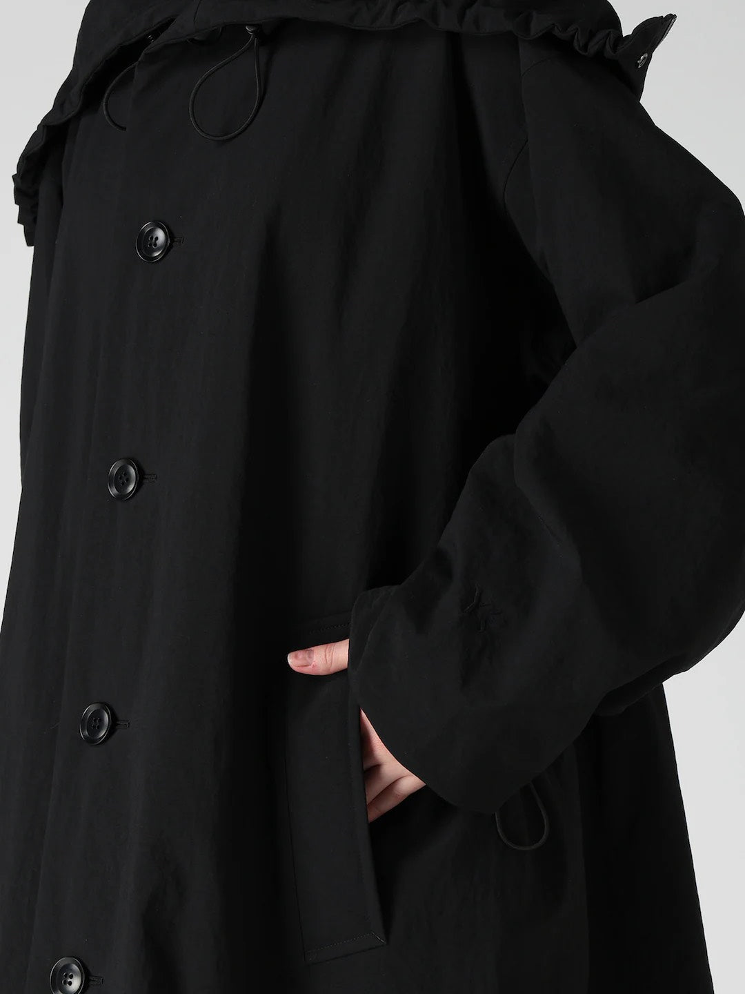 【Y's - ワイズ】 NYLON PADDED TASLAN OXFORD STAND HOODIE COAT / BLACK (コート/ブラック)