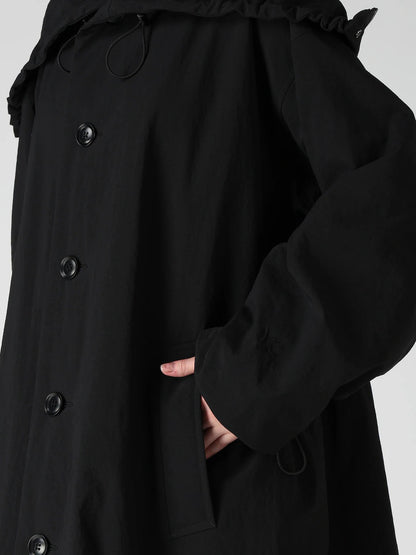 【Y's - ワイズ】 NYLON PADDED TASLAN OXFORD STAND HOODIE COAT / BLACK (コート/ブラック)