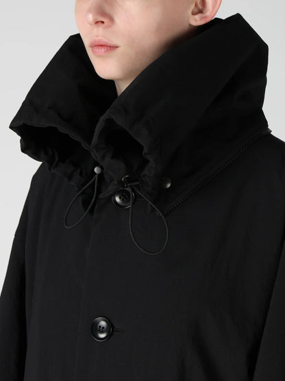 【Y's - ワイズ】 NYLON PADDED TASLAN OXFORD STAND HOODIE COAT / BLACK (コート/ブラック)