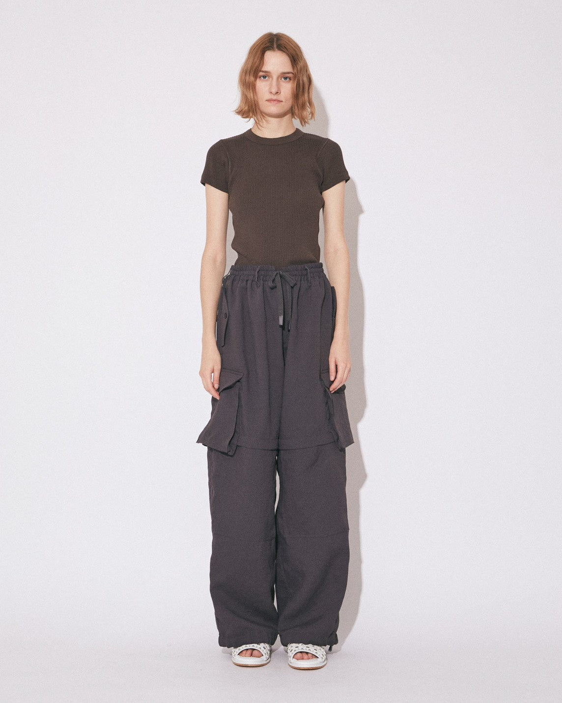 【beautiful people - ビューティフルピープル】polyester panama length change pants / BLACK (カーゴパンツ/ブラック）