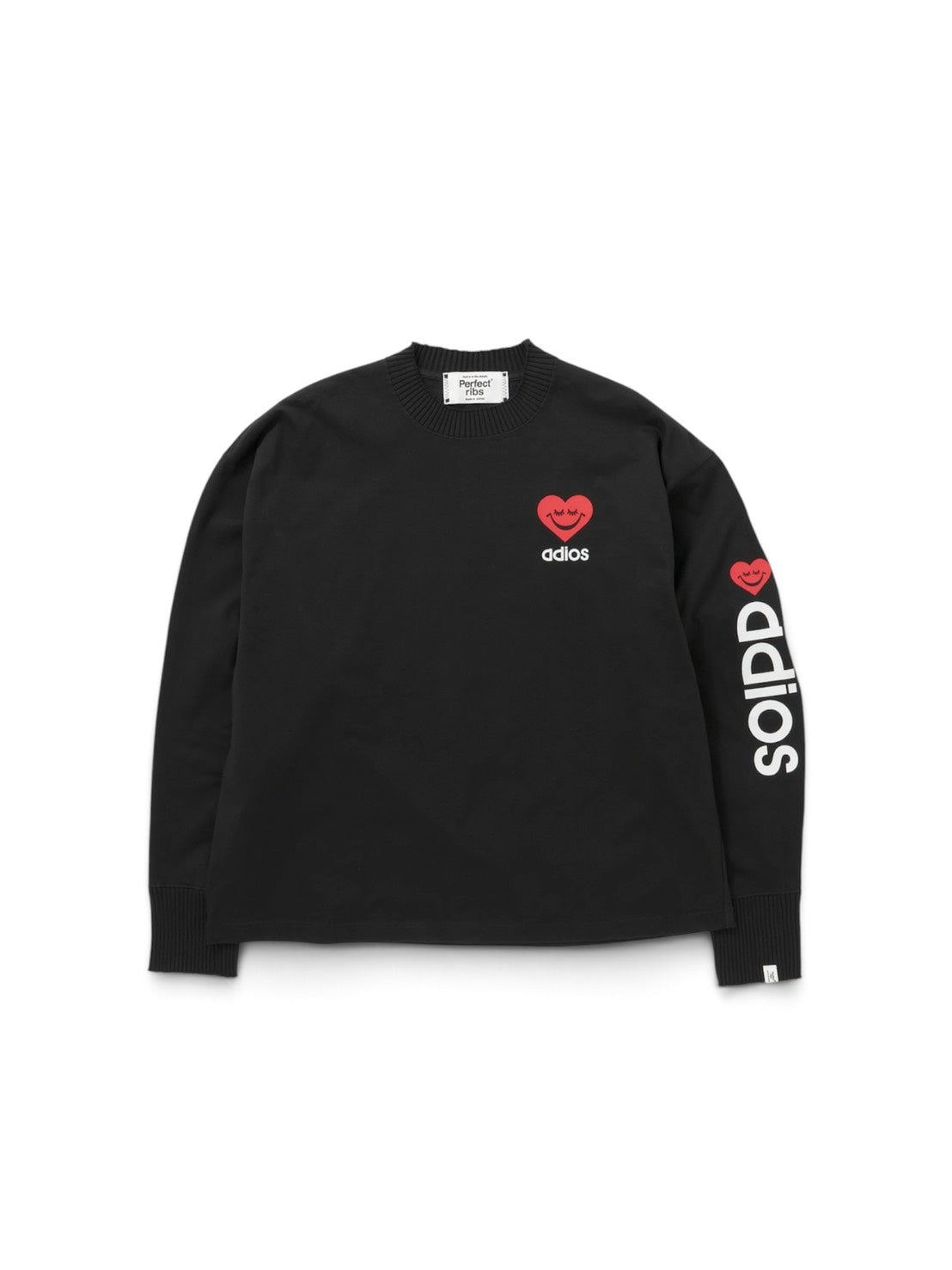 【Perfect ribs®×A LOVE MOVEMENT】"Heart adios" Basic Long Sleeve T shirts / Black(Tシャツ/ブラック)