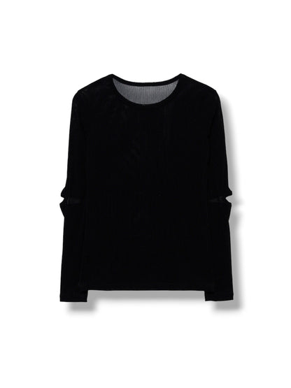 【Ground Y - グラウンドワイ】FLOCKED STRIPE ELBOW-CUT TULLE / BLACK(チュール/ブラック)