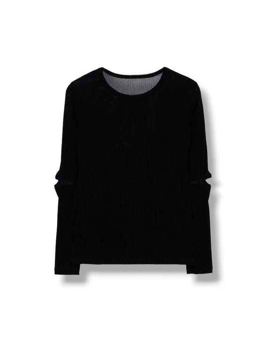 【Ground Y - グラウンドワイ】FLOCKED STRIPE ELBOW-CUT TULLE / BLACK(チュール/ブラック)