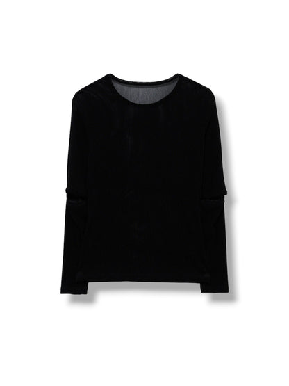 【Ground Y - グラウンドワイ】FLOCKED STRIPE ELBOW-CUT TULLE / BLACK(チュール/ブラック)