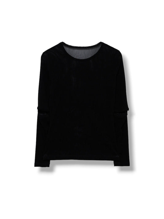 【Ground Y - グラウンドワイ】FLOCKED STRIPE ELBOW-CUT TULLE / BLACK(チュール/ブラック)