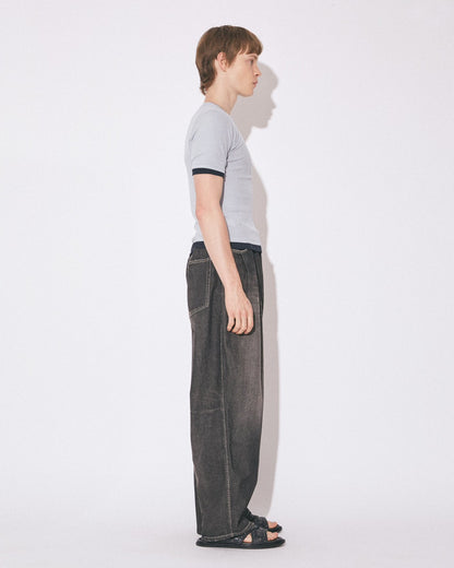 【beautiful people - ビューティフルピープル】left hand twilldenim wide pants vintage / BLACK（デニム/ブラック)