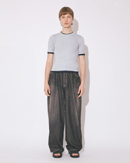 【beautiful people - ビューティフルピープル】left hand twilldenim wide pants vintage / BLACK（デニム/ブラック)