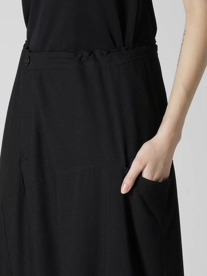 【Y's - ワイズ】RY/NY GAUZE ASYMMETRIC PANTS WITH GUSSET / BLACK (スカート/ブラック)