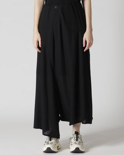 【Y's - ワイズ】RY/NY GAUZE ASYMMETRIC PANTS WITH GUSSET / BLACK (スカート/ブラック)