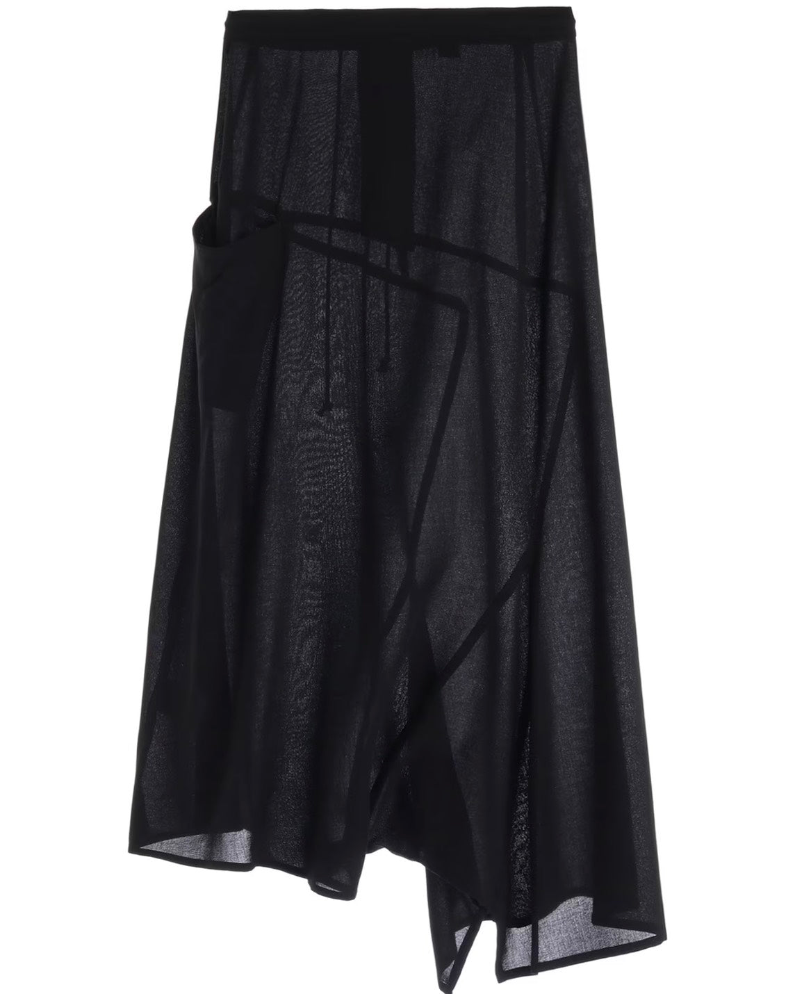 【Y's - ワイズ】RY/NY GAUZE ASYMMETRIC PANTS WITH GUSSET / BLACK (スカート/ブラック)