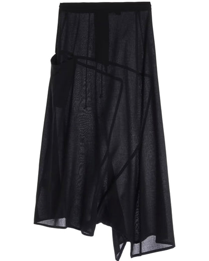 【Y's - ワイズ】RY/NY GAUZE ASYMMETRIC PANTS WITH GUSSET / BLACK (スカート/ブラック)