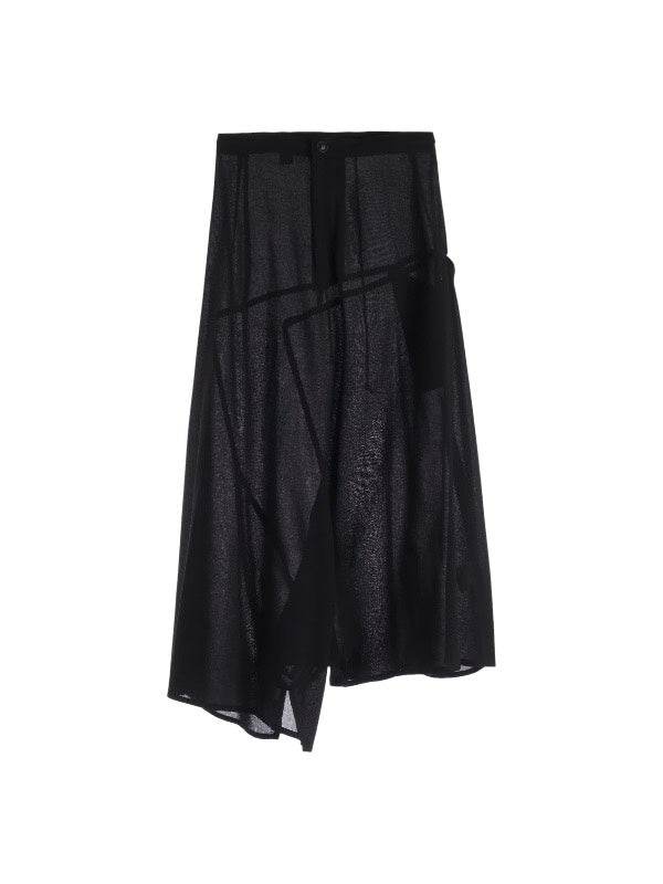 【Y's - ワイズ】RY/NY GAUZE ASYMMETRIC PANTS WITH GUSSET / BLACK (スカート/ブラック)