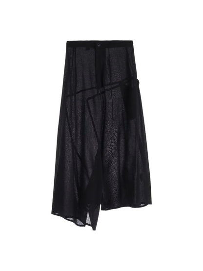 【Y's - ワイズ】RY/NY GAUZE ASYMMETRIC PANTS WITH GUSSET / BLACK (スカート/ブラック)