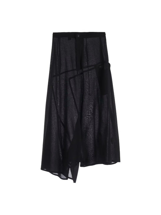 【Y's - ワイズ】RY/NY GAUZE ASYMMETRIC PANTS WITH GUSSET / BLACK (スカート/ブラック)