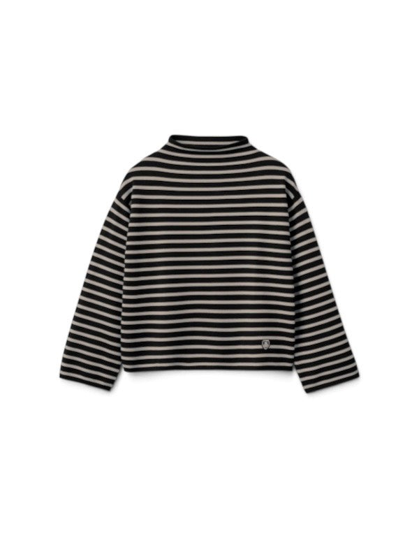 【ORCIVAL - オーシバル】Women's Wool Planting Stripe Knit Mock Neck Pullover / BLACK×TOP BEIGE (ニット/ブラック×ベージュ)