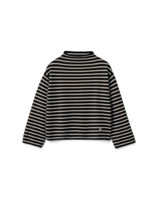 【ORCIVAL - オーシバル】Women's Wool Planting Stripe Knit Mock Neck Pullover / BLACK×TOP BEIGE (ニット/ブラック×ベージュ)