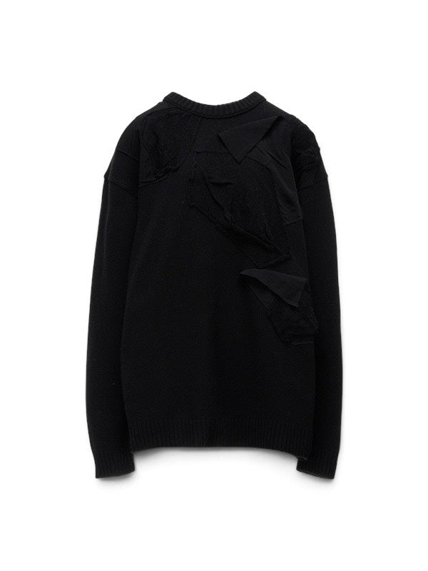 【Y's - ワイズ】 7G JERSEY PATCH APPLIQUE KNIT PULLOVER/ BLACK (ニット/ブラック)