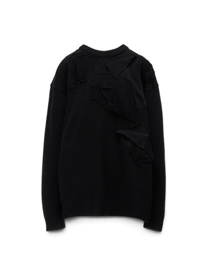 【Y's - ワイズ】 7G JERSEY PATCH APPLIQUE KNIT PULLOVER/ BLACK (ニット/ブラック)